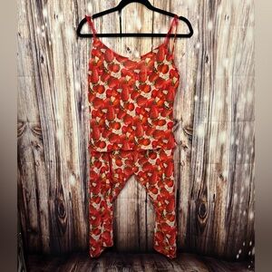 Vintage Sheer Strawberry & Cherry Print Pajama Set